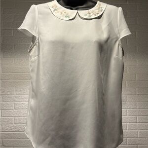 Elle White Fitted Blouse with Peter Pan‎ Collar